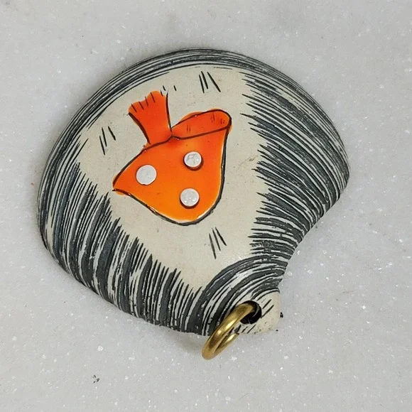 Handpainted Shell Mushroom Pendant Orange Cottagecore Woodland Jewelry Whimsical - Picture 7 of 10